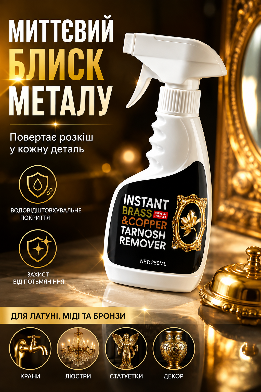 Миттєво повертає латуні дзеркальний блиск ✨