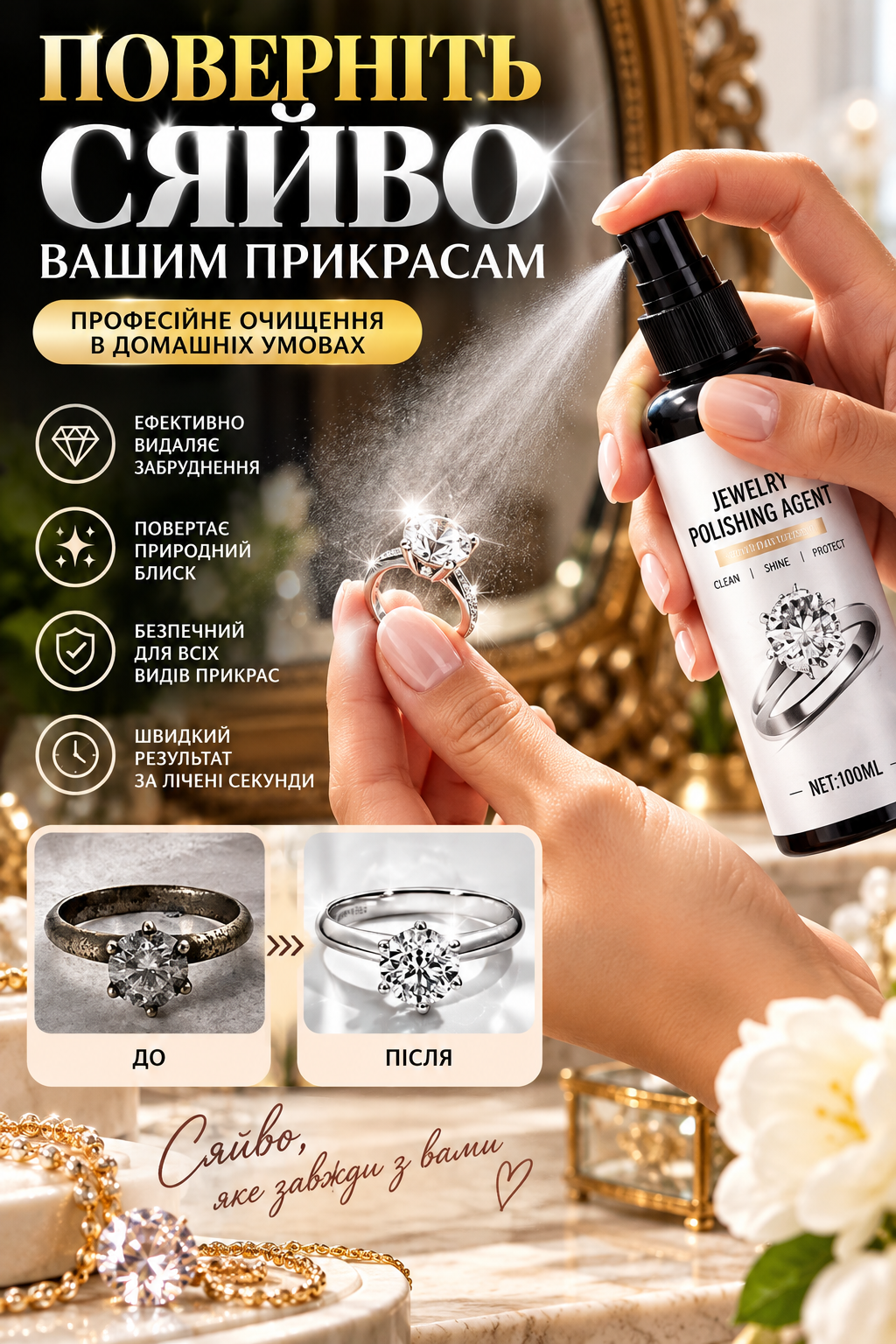 Ніжний спрей для чищення ювелірних виробів ✨